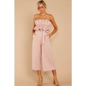 AURA Linen Ruffle Cropped Jumpsuit
